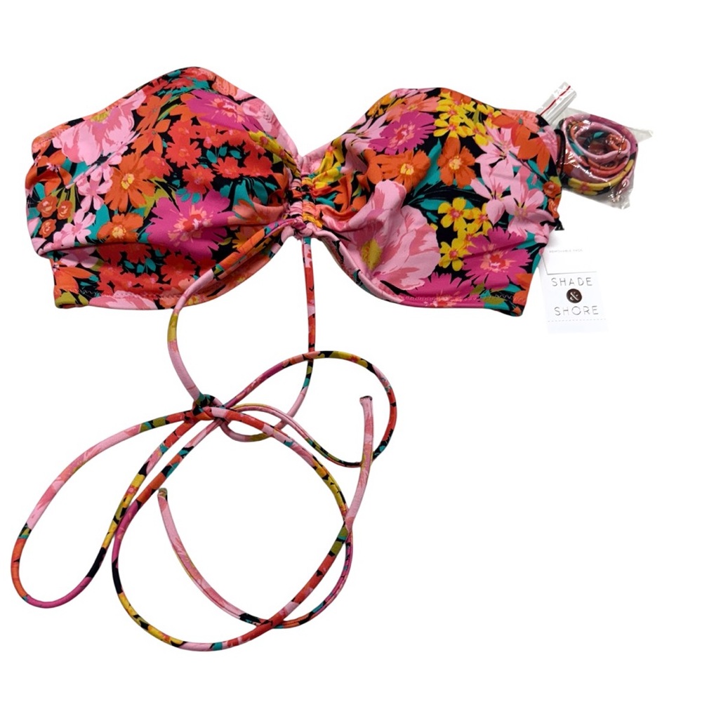 Shade & Shore Vibrant Floral Bikini Top - Pink and Orange 34DD NWT